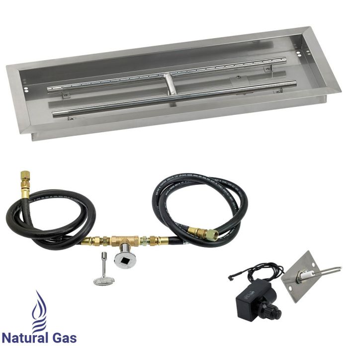 American Fireglass 30" x 10" Rectangular Drop-In Pan with Spark Ignition Kit - Natural Gas