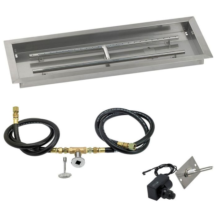 American Fireglass 30" x 10" Rectangular Drop-In Pan with Spark Ignition Kit - Natural Gas