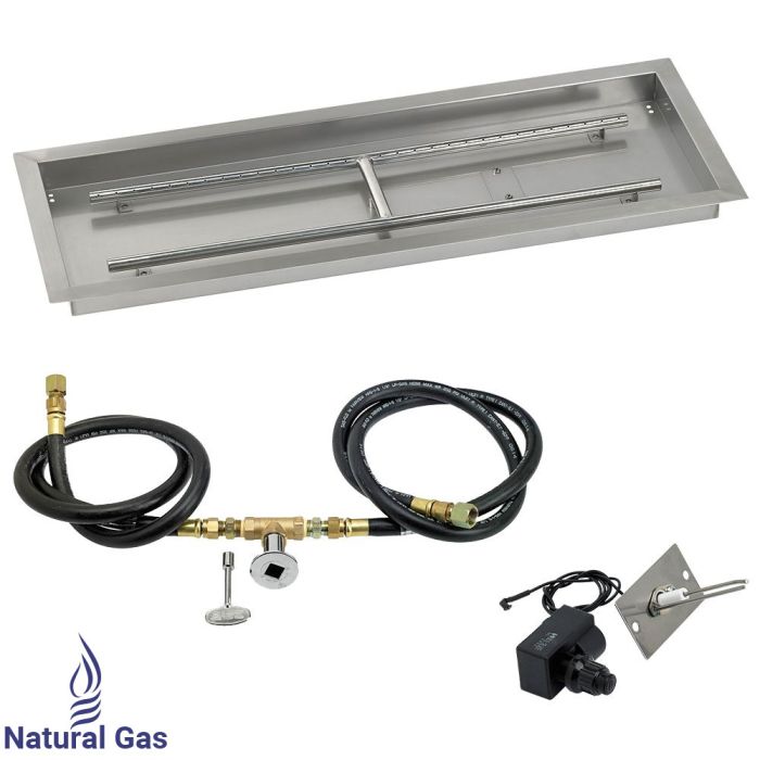 American Fireglass 36" x 12" Rectangular Drop-In Pan with Spark Ignition Kit - Natural Gas