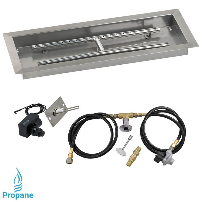 American Fire Glass 24" x 8" Rectangular Drop-In Pan with Spark Ignition Kit - Propane