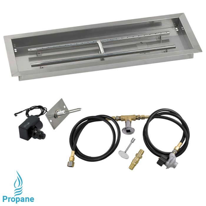 American Fireglass 30" x 10" Rectangular Drop-In Pan with Spark Ignition Kit - Propane