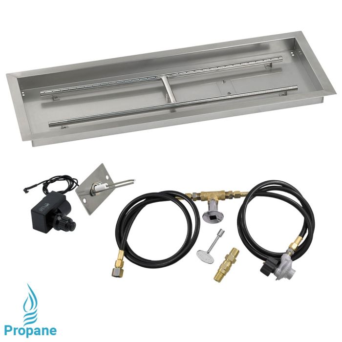 American Fireglass 36" x 12" Rectangular Drop-In Pan with Spark Ignition Kit - Propane
