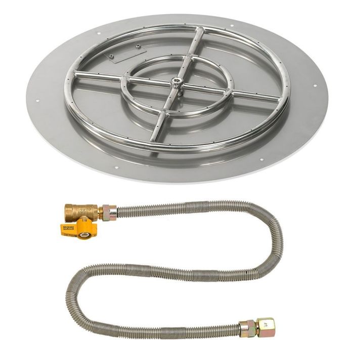 American Fireglass 24" Round Flat Pan with Match Light Kit (18" Ring) - Natural Gas