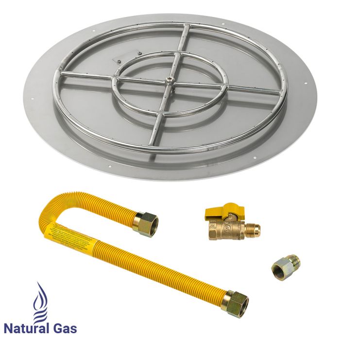 American Fireglass 30" Round Flat Pan with Match Light Kit (24" Ring) - Natural Gas