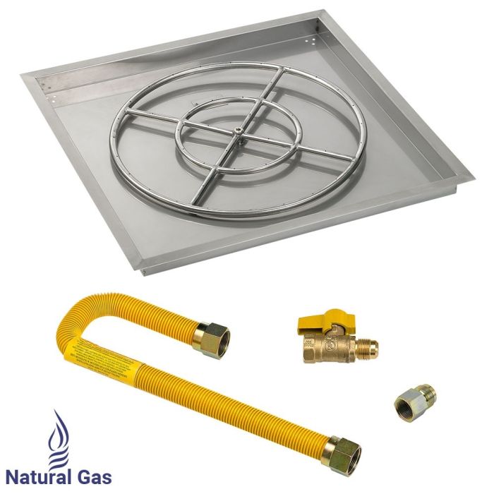 American Fireglass 36" Square Drop-In Pan with Match Light Kit (24" Fire Pit Ring) - Natural Gas