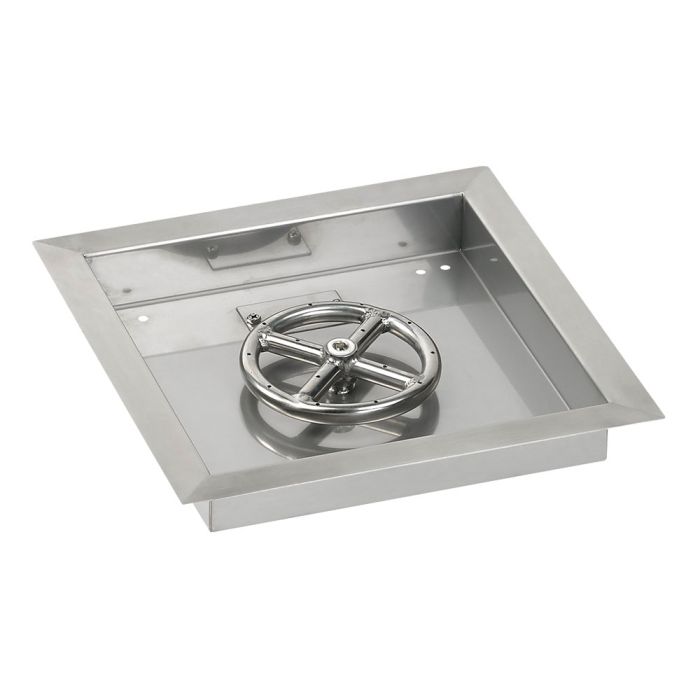 American Fireglass 12" Square Drop-In Pan with Match Light Kit (6" Fire Pit Ring) - Propane