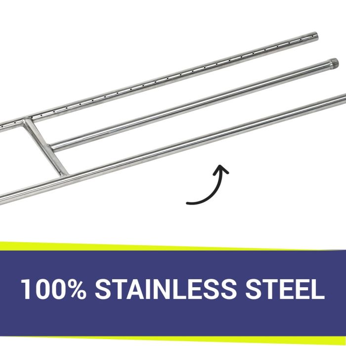 American Fire Glass 48" x 8" Stainless Steel H-Style Burner - Natural Gas
